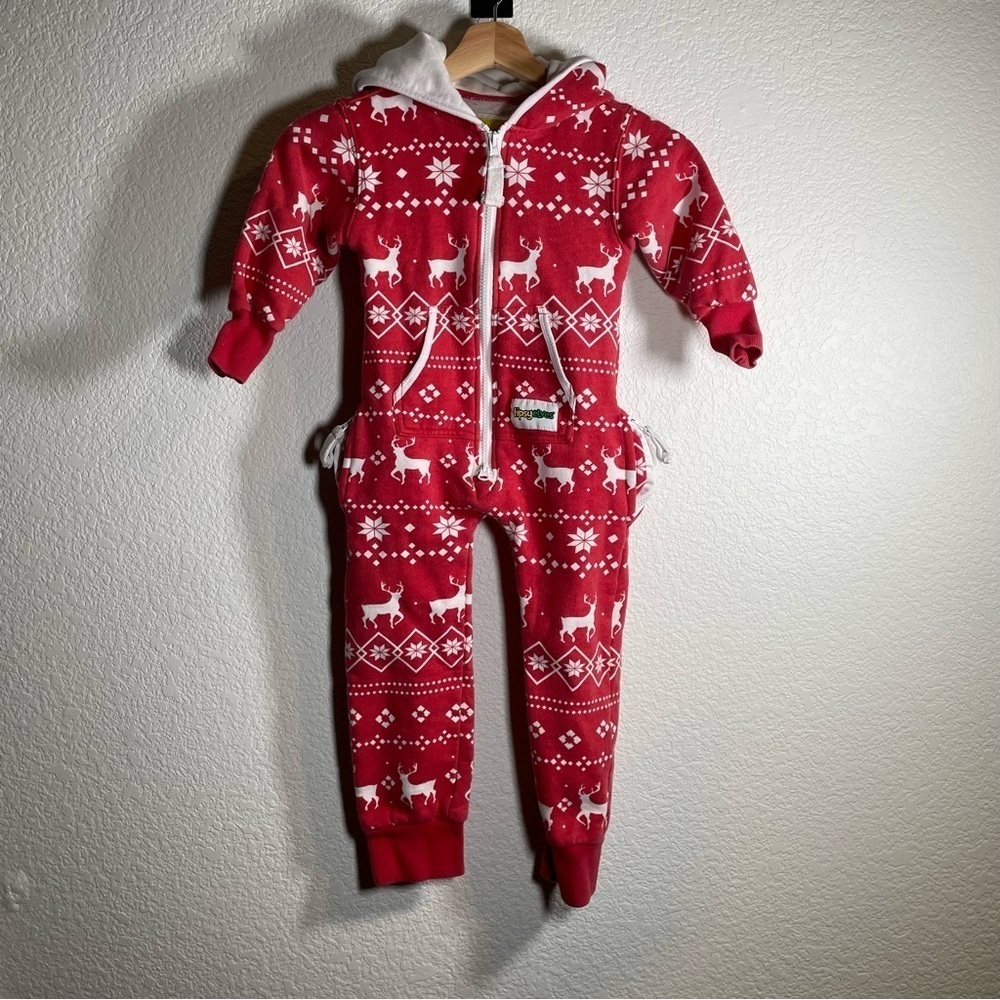 Tipsy Elves BOY'S RED FAIR ISLE REINDEER JUMPSUIT Size Small 5/6